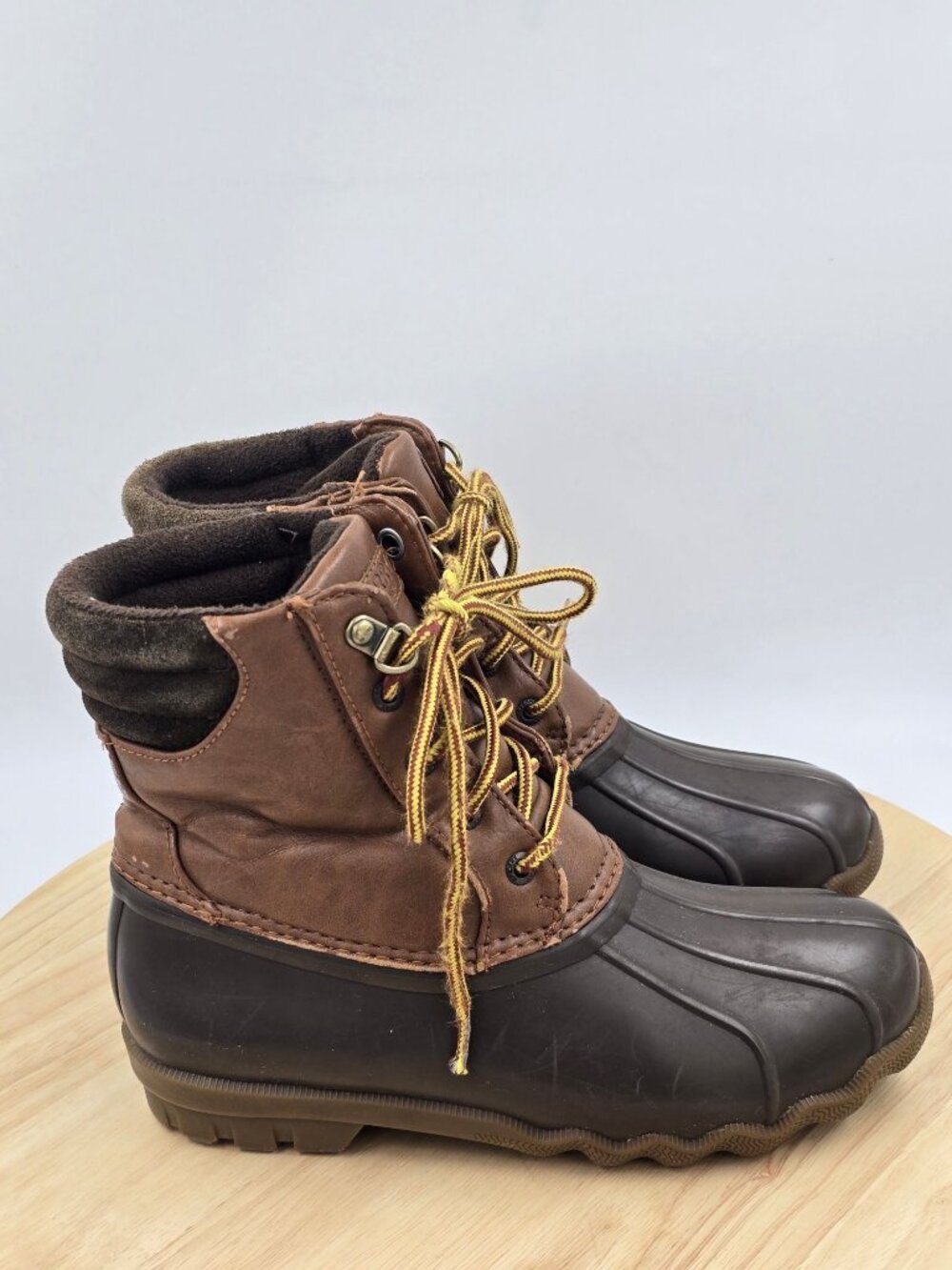 Sperry Top-Sider Avenue Duck Boots Boys Youth Waterproof Leather Brown sz 4